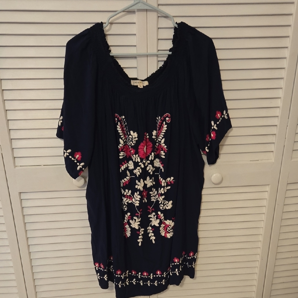 Embroidered Navy Blue Women's Top